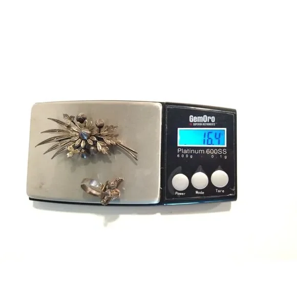 Victorian Antique Austrian Branch Brooch Ring Set Rose Cut Diamond Silver Leaf - Picture 6 of 16